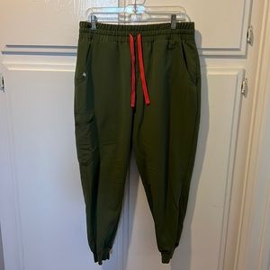 Figs Olive Green Joggers with Red Drawstring